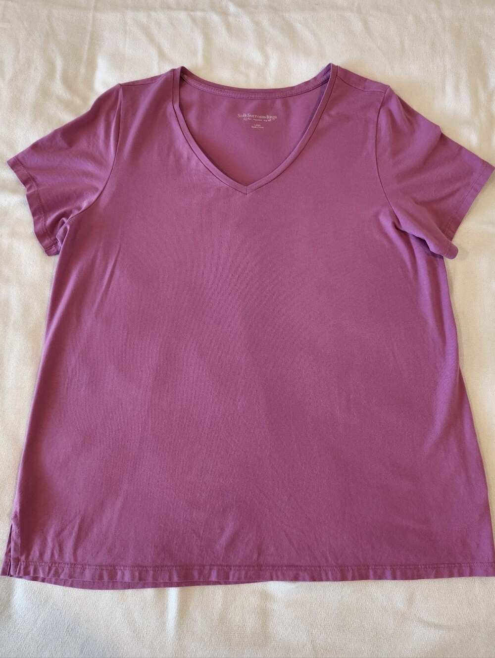 Soft Surroundings Isabel Pima Tee V Neck Shirt Blue Size Medium